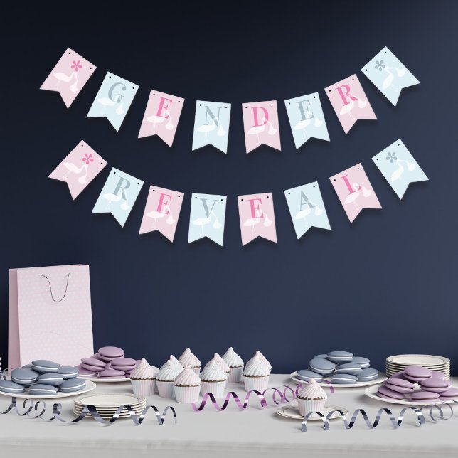 Stork Gender Reveal Baby Shower Bunting Flaggor (Skapare uppladdad)