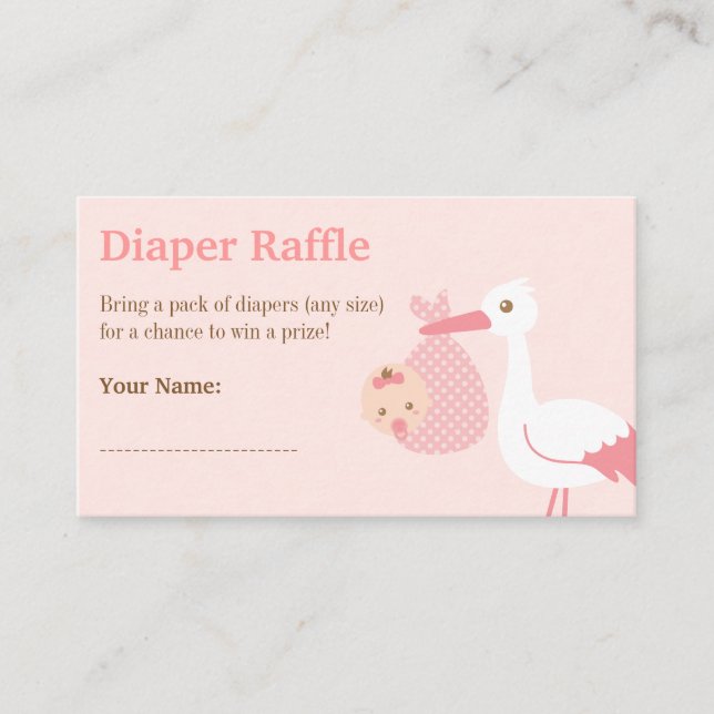 Stork Girl Baby Shower Raffle Biljett Tilläggskort (Framsida)