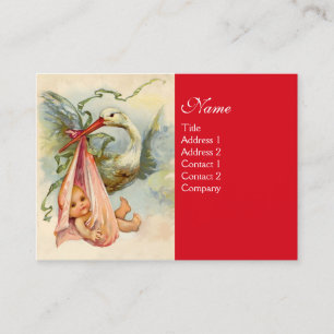 STORK GIRL BABY SHOWER Rosa Red Visitkort