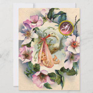 STORK GIRL BABY SHOWER ,ROSA VILD RO MONOGRAM INBJUDNINGAR