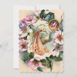 STORK GIRL BABY SHOWER ,ROSA VILD RO MONOGRAM INBJUDNINGAR