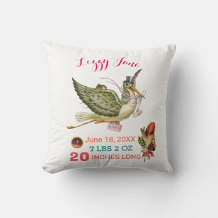 STORK GIRL BABY SHOWER Rosa White Baby Stats Kudde