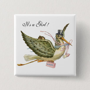 STORK GIRL BABY SHOWER ,Vit Rosa Knapp