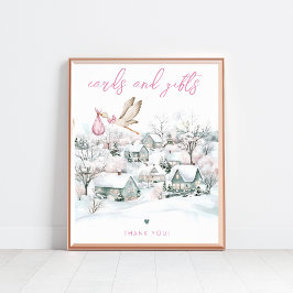 Stork Girl Winter Baby Shower Cards & Gifts Sign Poster