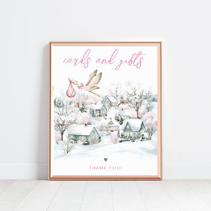 Stork Girl Winter Baby Shower Cards & Gifts Sign Poster