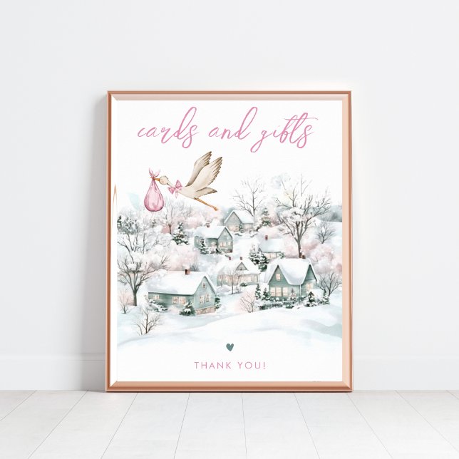 Stork Girl Winter Baby Shower Cards & Gifts Sign Poster (Skapare uppladdad)