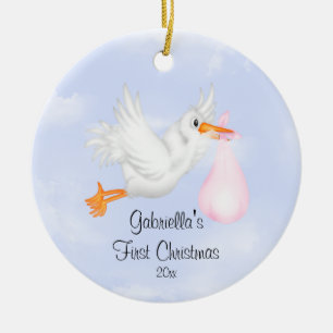 Stork Girls Baby's First Christmas-ornament Julgransprydnad Keramik