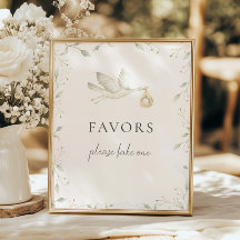 Stork Greenery Baby Shower Favors Sign