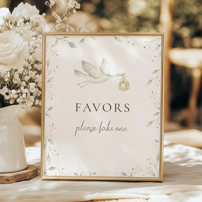 Stork Greenery Baby Shower Favors Sign Poster (Skapare uppladdad)