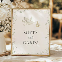 Stork Greenery Baby Shower Gifts and Cards Sign