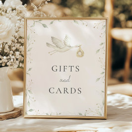 Stork Greenery Baby Shower Gifts and Cards Sign Poster