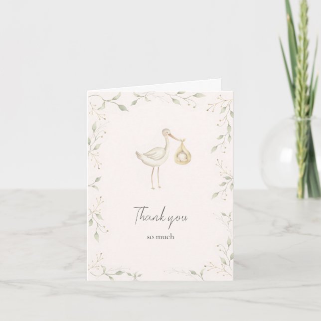 Stork Greenery Baby Shower Tack Kort (Framsida)