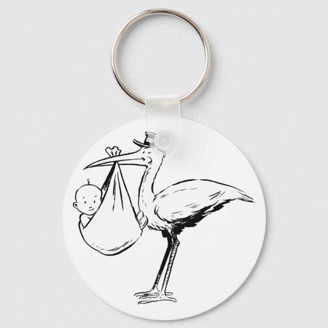 Stork Holding A Baby Keychain Nyckelring (Framsida)