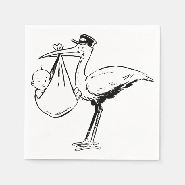 Stork Holding A Baby Pappra Napkins Pappersservett (Framsidan)