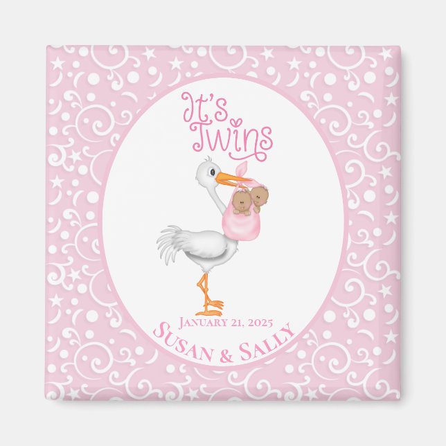 Stork Holding Tvillingafrikanska Amerikanska Flick Magnet (Framsidan)