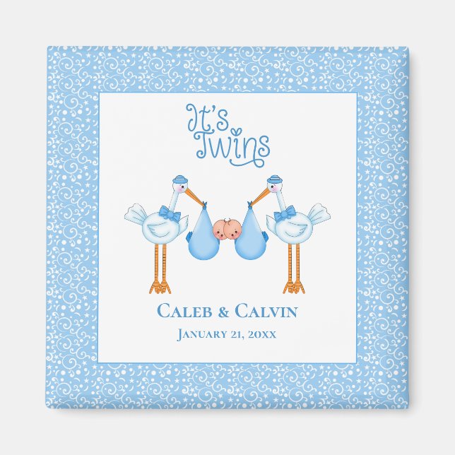 Stork Holding Tvillingpojkar Magnet (Framsidan)