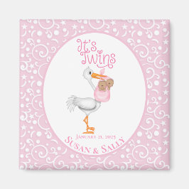 Stork Holding Twin African American Girls Magnet