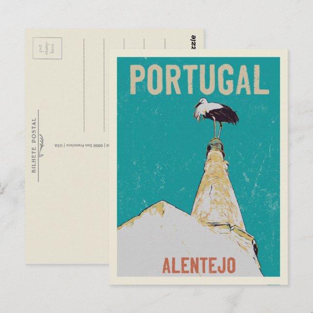 Stork i Alentejo Portugal illustration Vykort (Fram/baksida)