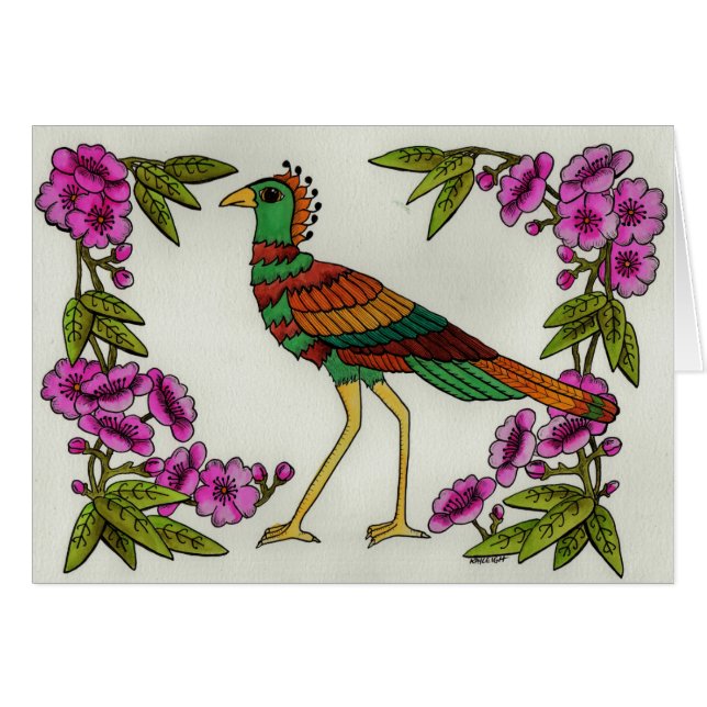 Stork i blommarna hälsningskort (Framsidan Horizontal)