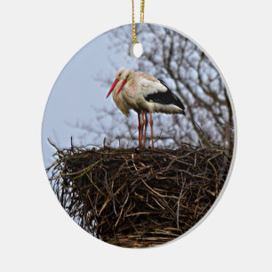 Stork i bo julgransprydnad keramik