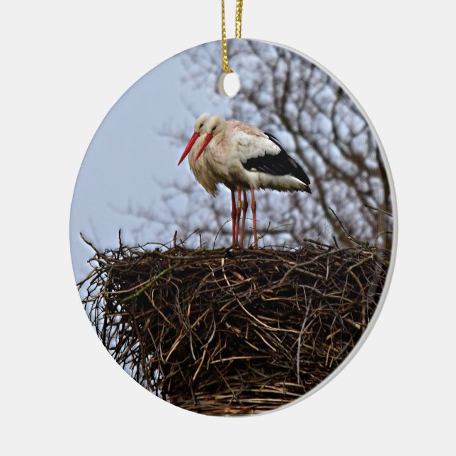 Stork i Nest Julgransprydnad Keramik (Vänster)