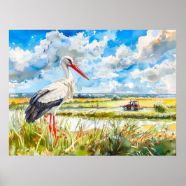 Stork i sommarfält Havelland Akvarellstil Poster