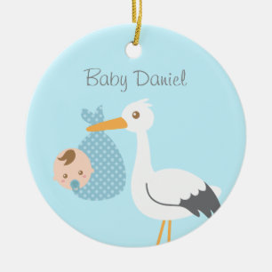 Stork Levererar Söt Babypojke Barnkammar Dekoratio Julgransprydnad Keramik