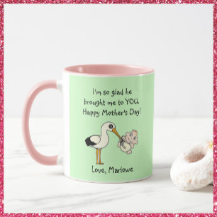 Stork lycklig och Mugg vid Baby