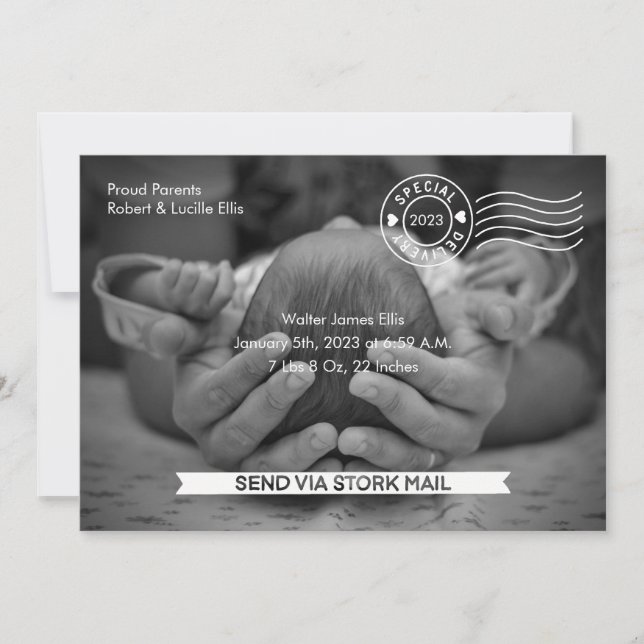 Stork Mail Birth Notice Meddelande (Framsida)