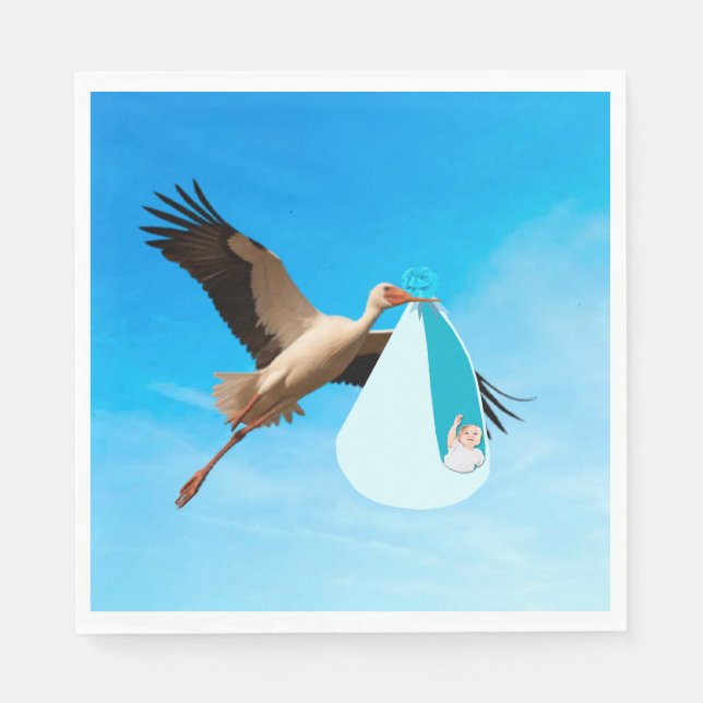Stork med Baby Boy Pappersservett (Framsidan)