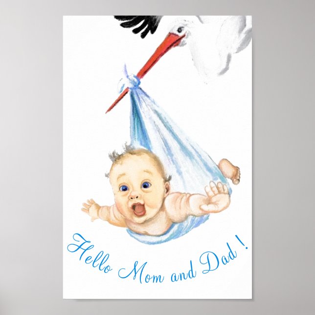 Stork med Baby Poster målning (Framsidan)
