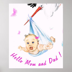 Stork med Baby Poster målning - din text