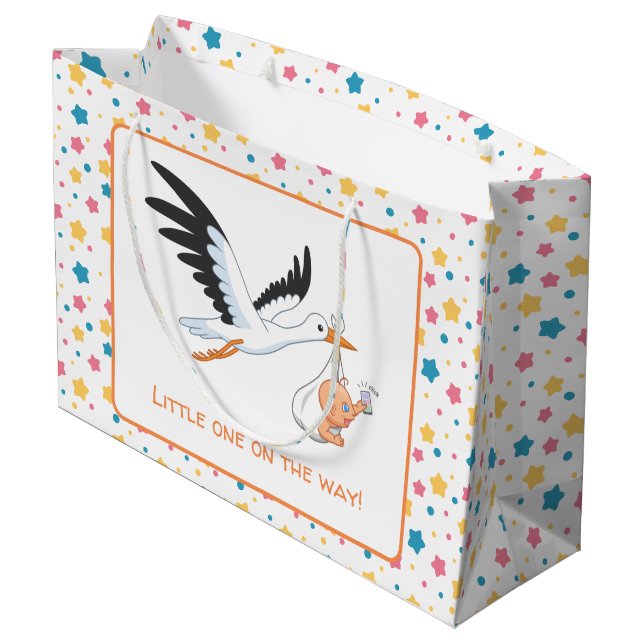 Stork med Baby Selfie Baby Shower Stars (Baksidan Vinklad)