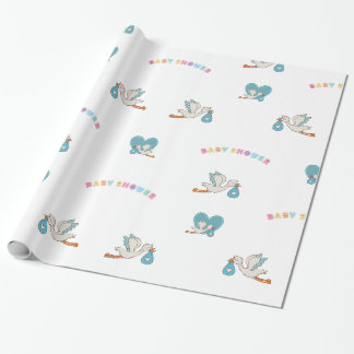 Stork med baby söt babydusch presentpapper