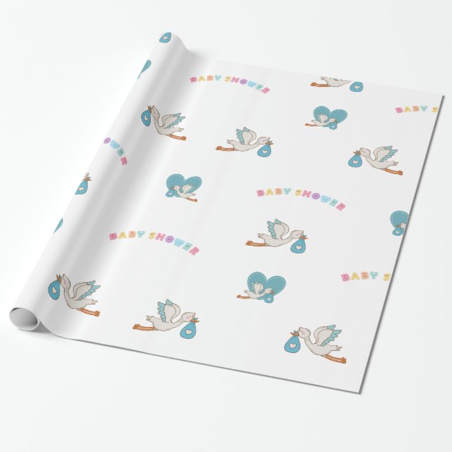Stork med baby söt babydusch  presentpapper (Utrullad)