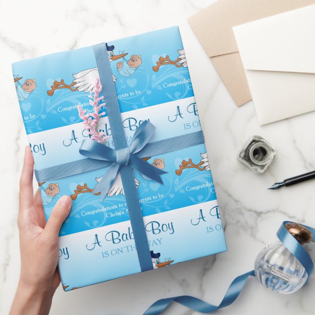 Stork med Cute Little Pojke Presentpapper (Gifting)