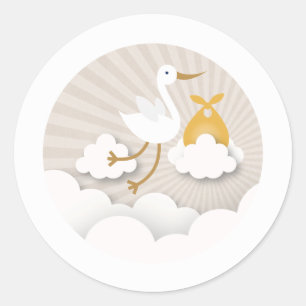 Stork med den orange packeneutraltbaby shower runt klistermärke