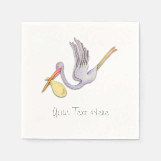 Stork med ett paket Skapar en leverans Pappersservett (Framsidan)