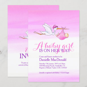 Stork med flickababy showerinbjudningar inbjudningar