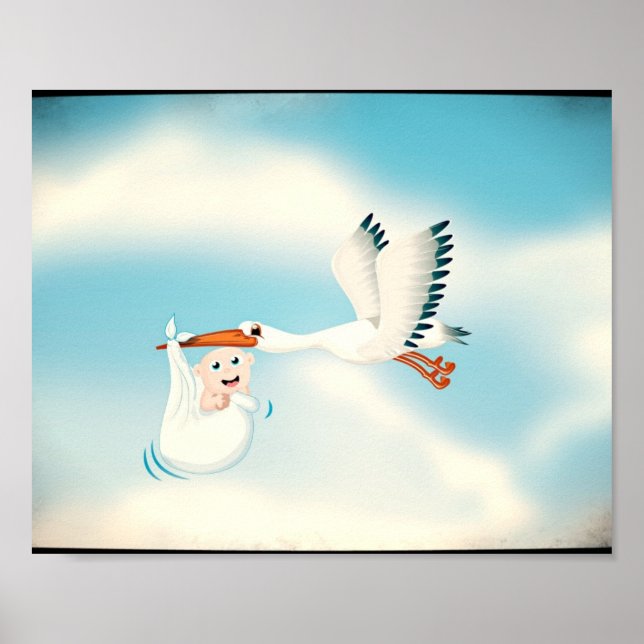 Stork med nyfödd Baby Poster (Framsidan)