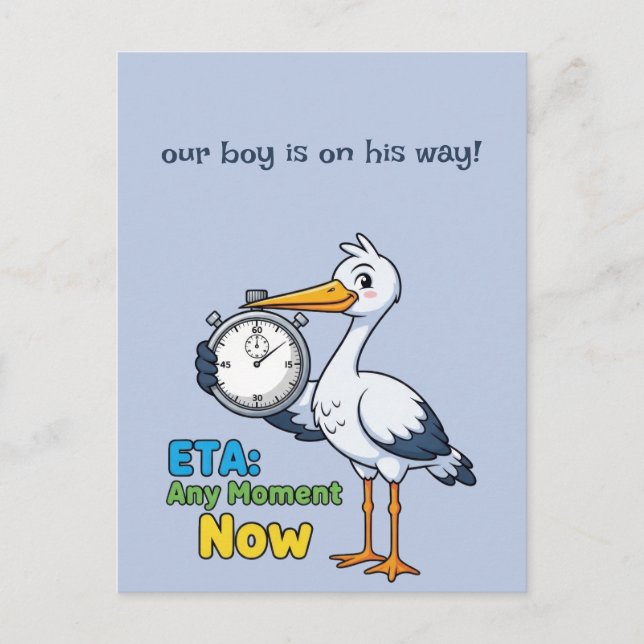 Stork med stoppur graviditet vykort (Framsida)