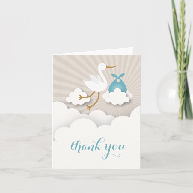 Stork med tack för blåttpackebaby shower (Framsida)
