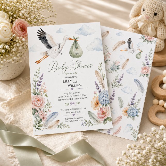 Stork Moln Bebis Bebis Shower Inbjudan IVF Resa (Skapare uppladdad)