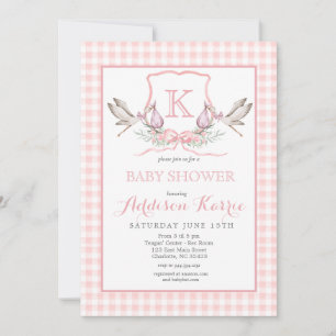 Stork Monogram Vapensköld Baby Shower-inbjudan Inbjudningar