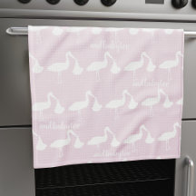 Stork Mönster Rosa Kitchen Towel