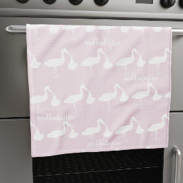 Stork Mönster Rosa Kitchen Towel Kökshandduk