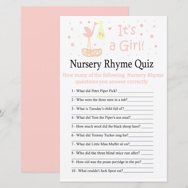 Stork nest Nursery Rhyme Quiz babyduschspel (Fram/baksida)