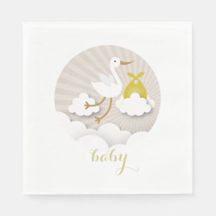 Stork + Neutrala baby showerservetter för moln Pappersservett