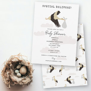 Stork Newborn Pojke Girl Baby Shower Inbjudningar