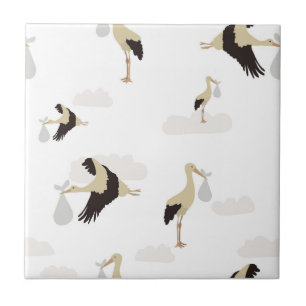 Stork Newborn Pojke Girl Mönster Kakelplatta